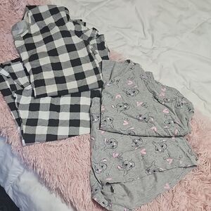 Grey Checkered (M) and Grey Heart Bunny Pajama Set (L) - Ea Two Piece
